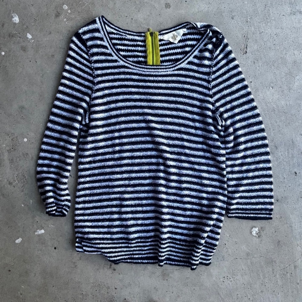 Anthropologie HWR‎ Blue Striped nautical Zipper Sweater Size L